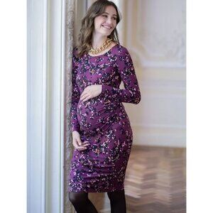 SERAPHINE Bodycon Burg Floral Print Dress Padme Berry Midi Maternity - Size US 6